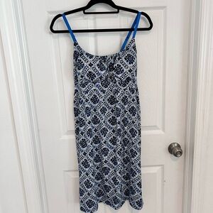 Jamie & Layla Blue and White Printed Sundress w Royal Blue Straps. Size XL